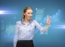 woman working with imaginary virtual screen