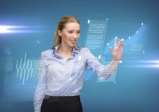 woman working with imaginary virtual screen