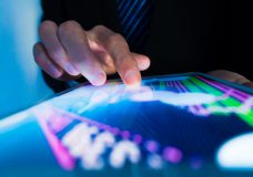 Market Analyze with Digital Moniter focus on tip of finger