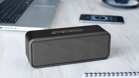 Wireless speaker on a table